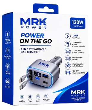 MRK Power 120W 4-in-1 Retractable Car Charger